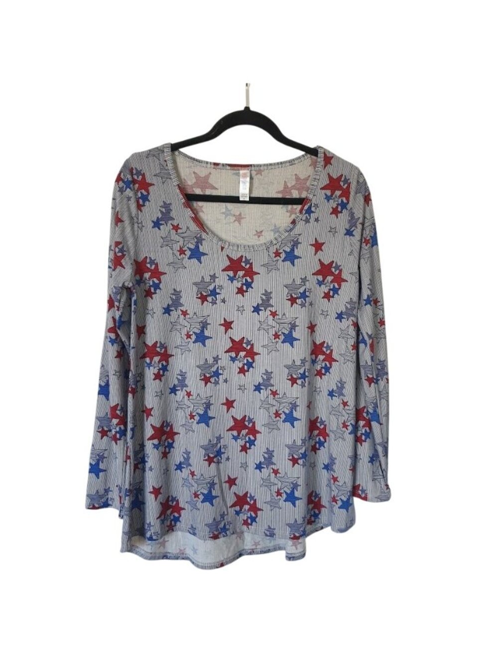 LuLaRoe Lynnae Womens Long Sleeve Star Print Top Medium Patriotic Multicolor